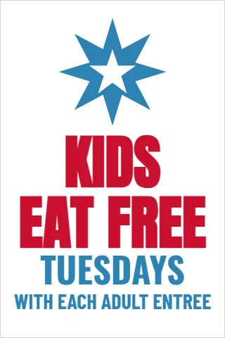 A-frame sign template, kids eat free, reading "KIDS", "EAT FREE" and "TUESDAYS", in white