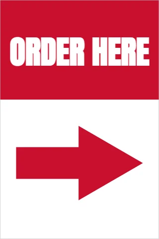 A-frame sign template, order here, reading "ORDER HERE", in red and white