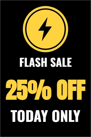 A-frame sign template, flash sale, today only, reading "FLASH SALE", "25% OFF" and "TODAY ONLY", in yellow and black