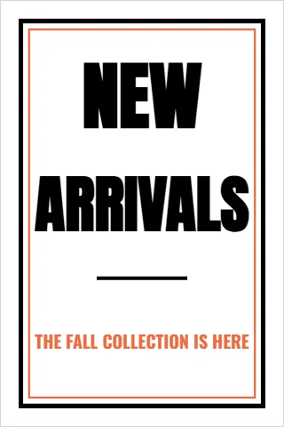 A-frame sign template, new arrivals, reading "NEW", "ARRIVALS" and "THE FALL COLLECTION IS HERE", in white