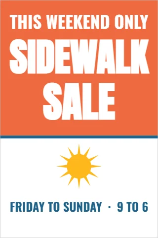 A-frame sign template, sidewalk sale, reading "THIS WEEKEND ONLY", "SIDEWALK" and "SALE", in coral and white