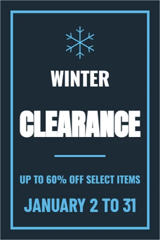 A-frame sign template, winter clearance, reading "WINTER", "CLEARANCE" and "JANUARY 2 TO 31", in navy