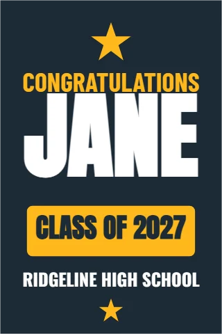 A-frame sign template, congrats, graduate, reading "CONGRATULATIONS", "JANE" and "CLASS OF 2027", in navy