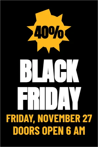 A-frame sign template, black Friday sale, reading "40%", "BLACK" and "FRIDAY", in black