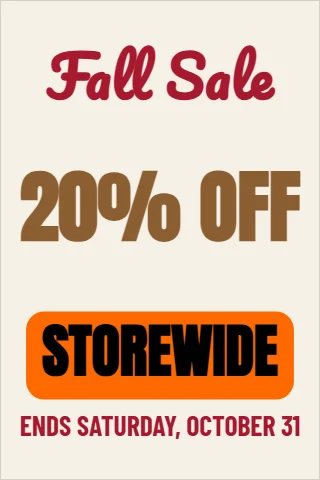 A-frame sign template, fall sale, reading "Fall Sale", "20% OFF" and "STOREWIDE", in orange and cream