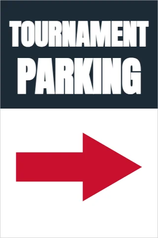 A-frame sign template, tournament parking, reading "TOURNAMENT" and "PARKING", in navy and white