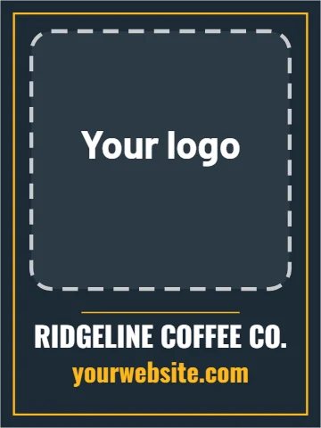 Aluminum sign template, logo panel, framed, reading "RIDGELINE COFFEE CO." and "yourwebsite.com", in navy, with a space for your logo