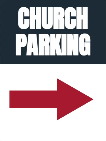Aluminum sign template, church parking, reading "CHURCH" and "PARKING", in navy and white