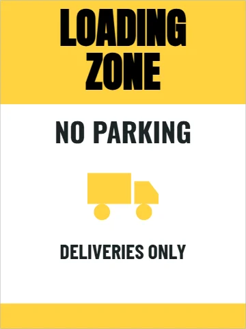 Aluminum sign template, loading zone, reading "LOADING", "ZONE" and "NO PARKING", in yellow and white