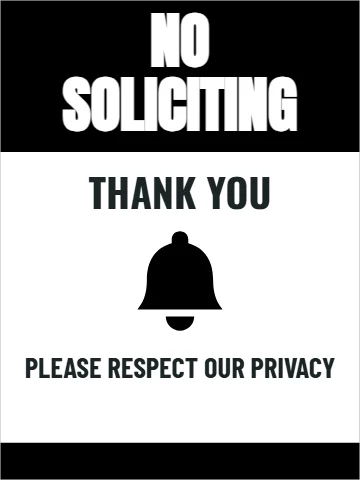 Aluminum sign template, no soliciting, reading "NO", "SOLICITING" and "THANK YOU", in black and white