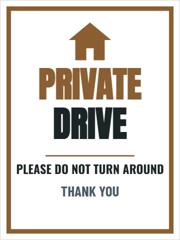 Aluminum sign template, private drive, reading "PRIVATE", "DRIVE" and "THANK YOU", in white