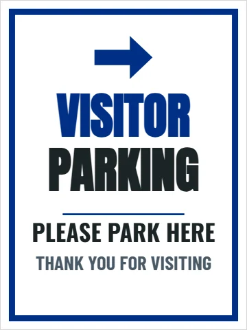 Aluminum sign template, visitor parking, reading "VISITOR", "PARKING" and "PLEASE PARK HERE", in white