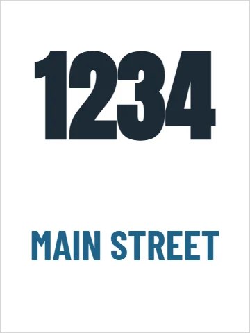 Aluminum sign template, building address, reading "1234" and "MAIN STREET", in white