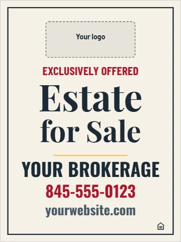 Aluminum sign template, luxury, cream and gold, reading "Estate", "for Sale" and "YOUR BROKERAGE", in cream, with a space for your logo