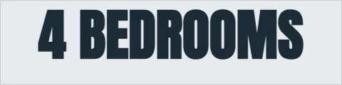Aluminum sign template, rider: a feature, reading "4 BEDROOMS", in light gray