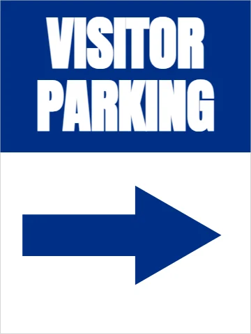 Aluminum sign template, visitor parking, reading "VISITOR" and "PARKING", in blue and white