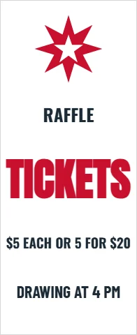 Banner stand template, raffle tickets, reading "RAFFLE", "TICKETS" and "DRAWING AT 4 PM", in white