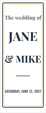 Banner stand template, wedding welcome, reading "The wedding of", "JANE" and "& MIKE", in white