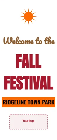 Banner stand template, welcome to the festival, reading "Welcome to the", "FALL" and "FESTIVAL", in white, with a space for your logo