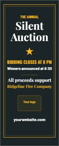 Banner stand template, silent auction, reading "THE ANNUAL", "Silent" and "Auction", in charcoal, with a space for your logo