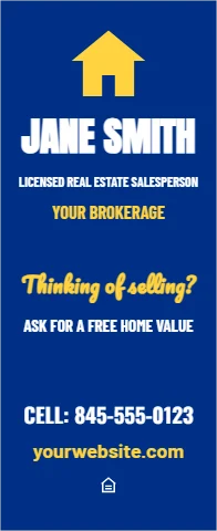 Banner stand template, real estate, reading "JANE SMITH", "CELL: 845-555-0123" and "yourwebsite.com", in blue