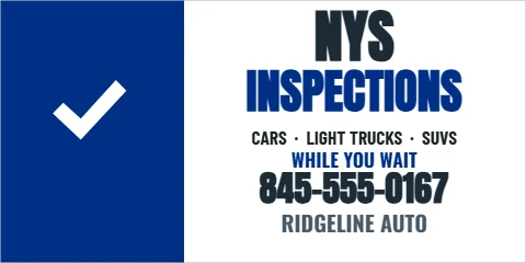 Banner template, NYS inspections, promotional, reading "NYS", "INSPECTIONS" and "845-555-0167", in blue and white