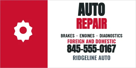 Banner template, auto repair, reading "AUTO", "REPAIR" and "845-555-0167", in red and white