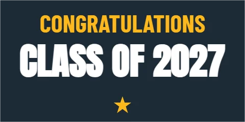 Banner template, graduation, reading "CONGRATULATIONS" and "CLASS OF 2027", in navy