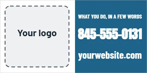 Banner template, logo, phone and website, reading "WHAT YOU DO, IN A FEW WORDS", "845-555-0131" and "yourwebsite.com", in steel blue and white, with a space for your logo