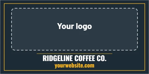 Banner template, logo panel, framed, reading "RIDGELINE COFFEE CO." and "yourwebsite.com", in navy, with a space for your logo