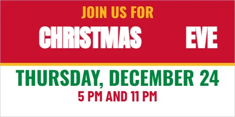 Banner template, christmas Eve services, reading "CHRISTMAS", "EVE" and "THURSDAY, DECEMBER 24", in red and white