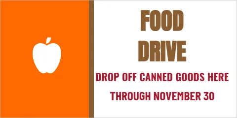 Banner template, food drive, reading "FOOD", "DRIVE" and "THROUGH NOVEMBER 30", in orange and white