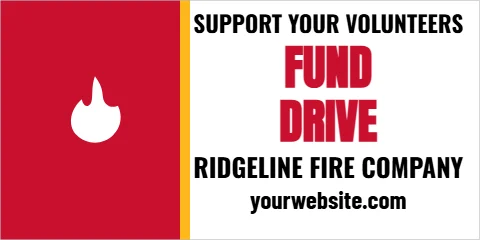 Banner template, fire company fund drive, reading "FUND", "DRIVE" and "yourwebsite.com", in red and white