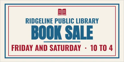 Banner template, library book sale, reading "RIDGELINE PUBLIC LIBRARY", "BOOK SALE" and "FRIDAY AND SATURDAY · 10 TO 4", in cream