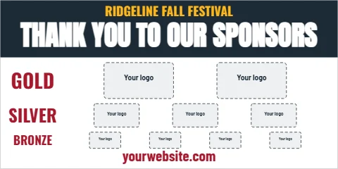 Banner template, thank you to our sponsors, reading "THANK YOU", "TO OUR SPONSORS" and "GOLD", in navy and white, with a space for your logo