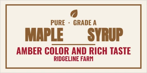 Banner template, pure maple syrup, reading "MAPLE", "SYRUP" and "AMBER COLOR AND RICH TASTE", in cream