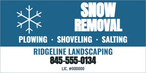 Banner template, snow removal, reading "SNOW", "REMOVAL" and "845-555-0134", in white and steel blue