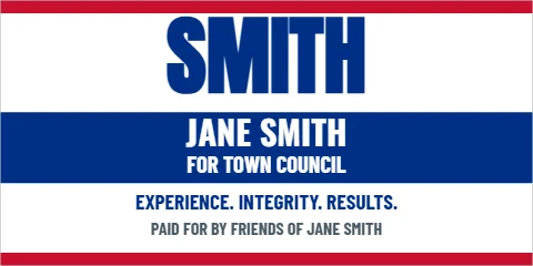Banner template, candidate, classic, reading "SMITH", "JANE SMITH" and "FOR TOWN COUNCIL", in blue and white