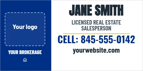 Banner template, agent sign, reading "JANE SMITH", "CELL: 845-555-0142" and "yourwebsite.com", in blue and white, with a space for your logo