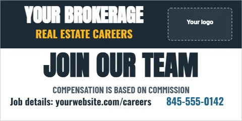 Banner template, real estate careers, reading "YOUR BROKERAGE", "REAL ESTATE CAREERS" and "JOIN OUR TEAM", in navy and white, with a space for your logo