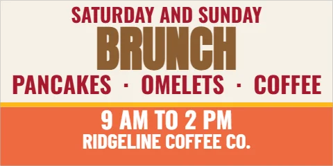 Banner template, weekend brunch, reading "BRUNCH", "9 AM TO 2 PM" and "RIDGELINE COFFEE CO.", in coral and cream