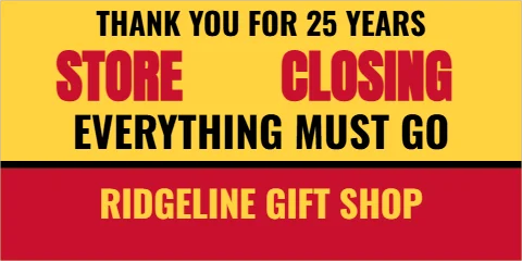 Banner template, store closing, reading "STORE", "CLOSING" and "EVERYTHING MUST GO", in red and yellow