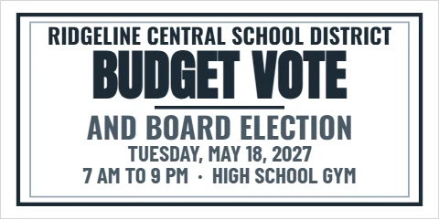 Banner template, budget vote and board election, reading "BUDGET VOTE", "AND BOARD ELECTION" and "TUESDAY, MAY 18, 2027", in white