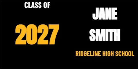 Banner template, class of 2027, the year huge, reading "JANE", "2027" and "SMITH", in black