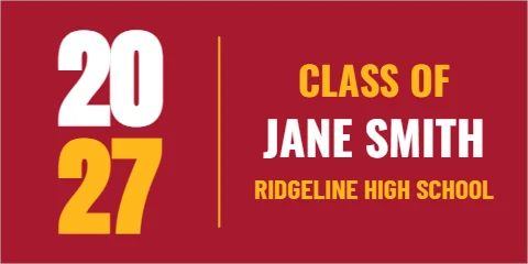 Banner template, class of 2027, stacked year, reading "20", "JANE SMITH" and "27", in maroon