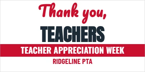 Banner template, thank you, teachers, reading "Thank you,", "TEACHERS" and "TEACHER APPRECIATION WEEK", in red and white