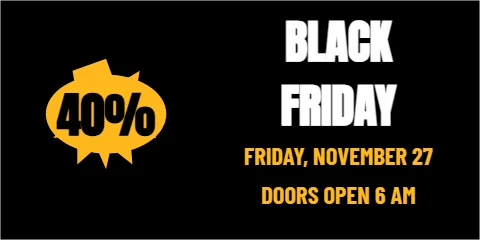 Banner template, black Friday sale, reading "BLACK", "FRIDAY" and "40%", in black