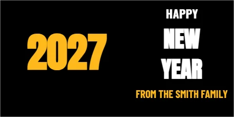 Banner template, happy New Year 2027, reading "NEW", "2027" and "YEAR", in black