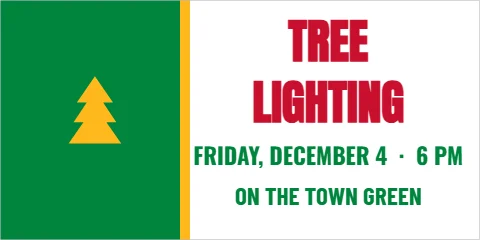 Banner template, tree lighting, reading "TREE", "LIGHTING" and "ON THE TOWN GREEN", in green and white