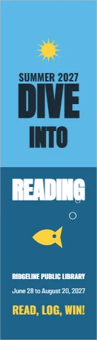 Bookmark template, dive into reading, reading "DIVE", "INTO" and "READING", in steel blue and sky blue